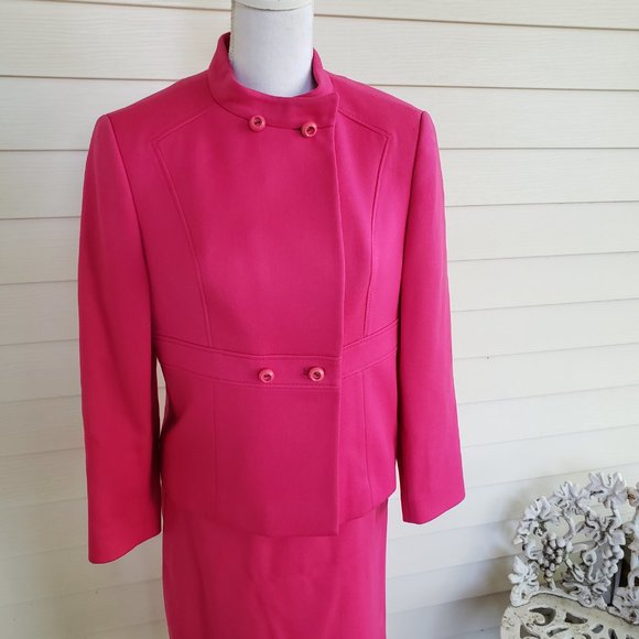 60s Style Hot Pink Jacket / Skirt Suit Set German Made - Picture 2 of 16